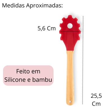 Garfo em Silicone Vermelho Cabo em Bambu Mor Suporta Temperatura de 240c