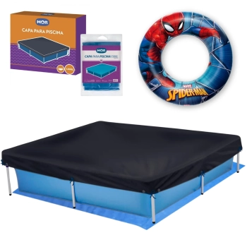 Kit Piscina Quadrada 1500 L + Capa e Forro Mor + Boia Inflvel Homem-aranha