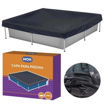 Kit Piscina Quadrada 1500 Litros + Capa e Forro Mor + Bola e Boias Homem-aranha