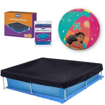 Kit Piscina Quadrada 1500 L + Capa e Forro Mor + Bola Inflvel Das Princesas