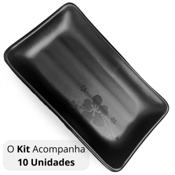 Kit 10 Travessas Pratos Retangulares Pretos para Petiscos e Sushi 17,8 Cm para Restaurante Melamina Premium