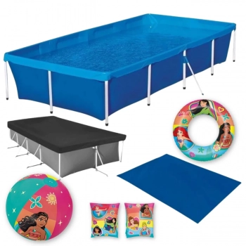 Kit Piscina Mor 3000 Litros + Capa e Forro + Bola e Boias Das Princesas