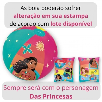 Kit Piscina Infantil 2000 Litros + Bola Inflvel + Boia de Brao Princesas