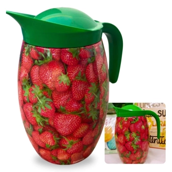 Jarra para Suco 1,5 Litros Morango + 4 Copos 650 Ml Temticos de Morango com Canudo