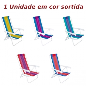 Kit Guarda-sol Azul e Branco Mor + 4 Cadeiras Reclinveis de 4 Posies em Ao