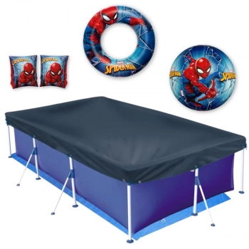 Kit Piscina Premium 3700 L com Capa e Forro Mor + Boias e Bola Homem Aranha