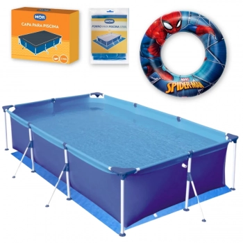 Kit Piscina 3700 L Premium com Capa e Forro Mor + Boia Homem Aranha