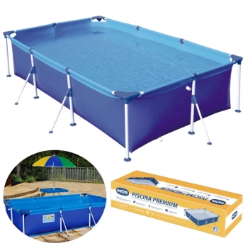 Kit Piscina Retangular 3700 L com Capa e Forro Mor + Bola Inflvel Homem Aranha