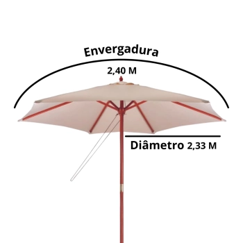 Ombrelone Central Guarda Sol Piscina Madeira 2,4m Bege