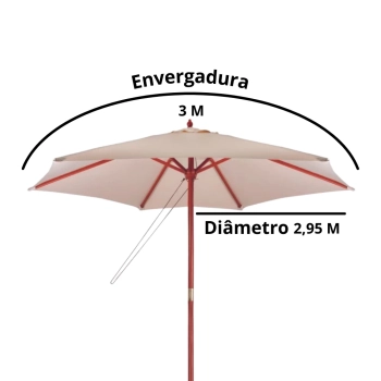 Ombrelone Central Guarda Sol Piscina Madeira 3m Bege