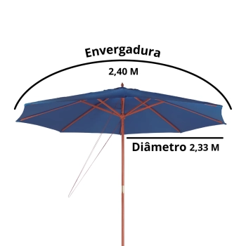 Ombrelone Central Guarda Sol Piscina Madeira 2,4m Azul