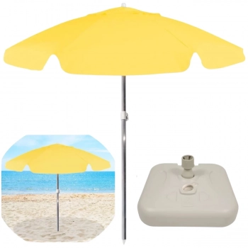 Kit Guarda Sol Praia Amarelo 1,60 M + Base Branca 18 L / 22 Kg