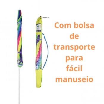 Kit Guarda-sol Praia Arco-ris 2,20m + Base Branca 18 L / 22 Kg