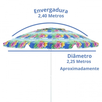 Kit Guarda-sol Floral 2,40 M Articulado + Base 18 L / 22 Kg Praia