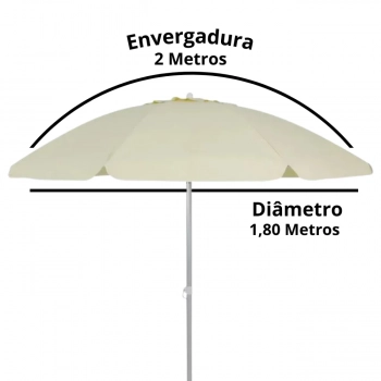 Kit Praia Guarda Sol Bagum Bege 2 M + Base 18 L / 22 Kg Branca