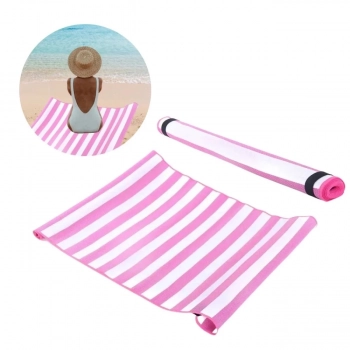 Kit Guarda Sol Praia Branco 1,60 M + Esteira Rosa com Ala