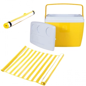 Kit para Praia Amarelo Cooler Caixa Trmica 36l + Esteira com Ala