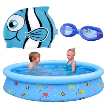 Kit Piscina Infantil 1000 L + Touca de Peixinho Azul + culos de Natao Ajustvel