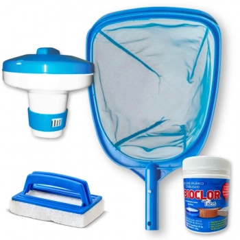 Kit Limpeza Piscina Mini Flutuador + Mini Pastilhas Cloro 2 G + Peneira + Esponja