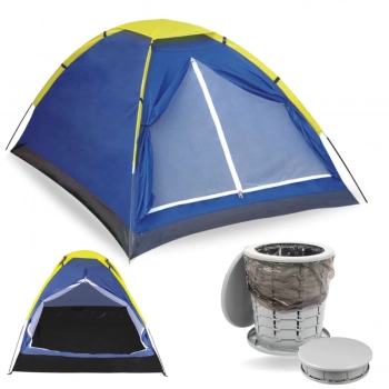 Kit Camping Barraca 2 Pessoas Iglu Mor + Vaso Sanitrio Porttil Ecocamp Light 15 L