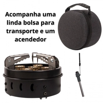 Fogareiro Porttil Super Chama com Acendedor e Bolsa com Ala Ntk para Camping e Pesca