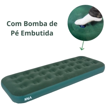 Colcho Inflvel Solteiro Kala com Inflador de P Cor Verde Camping Pesca