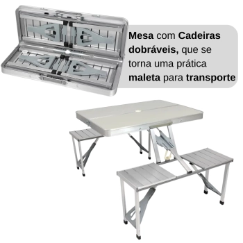 Mesa Dobrvel Maleta Deluxe com Banquetas Camping Alumnio Kala