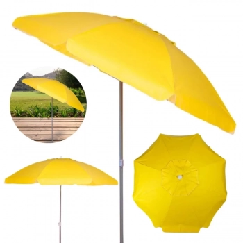 Kit Guarda Sol Articulado 2 Metros Amarelo + Luminaria de 24 Leds Preta Jardim e Area Externa