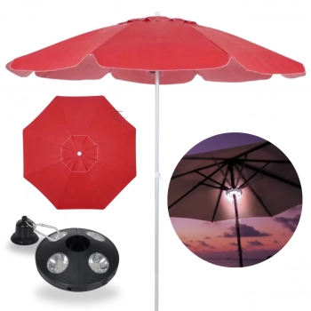 Kit Guarda Sol 2 Metros Vermelho Bagum + Luminaria de 24 Leds Preta Jardim e Area Externa