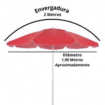 Kit Guarda Sol 2 Metros Vermelho Bagum + Luminaria de 24 Leds Preta Jardim e Area Externa