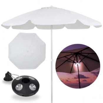 Kit Guarda Sol 2 Metros Branco Bagum + Luminaria de 24 Leds Preta Jardim e Area Externa