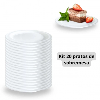 Kit 20 Pratos de Sobremesa 18 Cm em Melamina Premium Branco