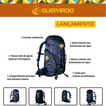 Mochila Guar Azul 50 L Guepardo Cargueira Camping com Cinta Ajustvel, Capa Protetora de Chuva e Divisrias Internas