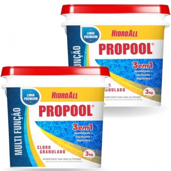 Kit 2 Baldes de Cloro Granulado para Piscina 3 em 1 Propool 3kg Cada