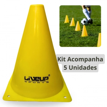 Kit com 5 Cones de Agilidade para Treinamento 18 Cm Amarelo Liveup