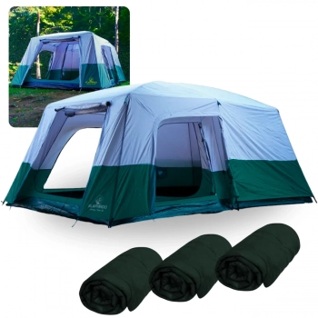 Kit Barraca Camping 12 Pessoas Family Titan Coluna D gua 2000mm Guepardo + 3 Sacos de Dormir Solteiro