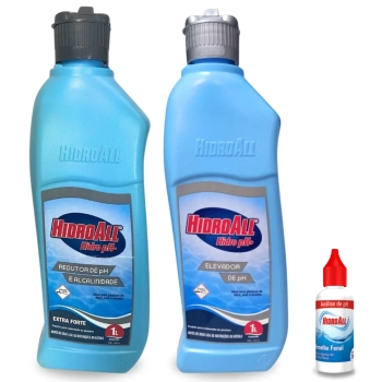 Kit Elevador de Ph (ph+) + Redutor de Ph e Alcalinidade (ph-) + Refil Reagente para Medir Ph da Piscina 23 Ml