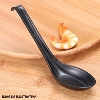 Kit 6 Colheres para Sopas e Molhos Preta + 6 Travessas Prato para Sushi 18 X 11 Cm Melamina