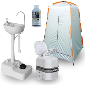 Kit Vaso Sanitrio Porttil 24 L + Lavatorio Pia + Barraca Banheiro Camping Trocador