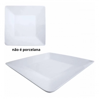 Kit 50 Pratos Rasos Quadrado 21cm Branco Melamina/Plstico