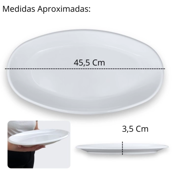 Travessa Prato Oval 45,5 Cm para Buffet Restaurante Cozinha Melamina Premium Profissional Branca Rasa