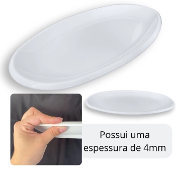 Travessa Prato Oval 45,5 Cm para Buffet Restaurante Cozinha Melamina Premium Profissional Branca Rasa