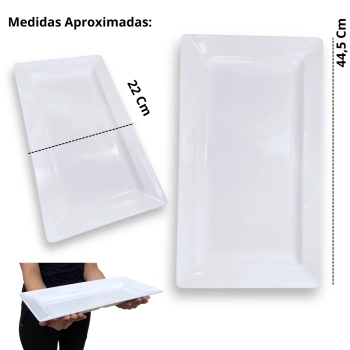 Travessa 44,5 Cm Retangular para Buffet Restaurante Profissional Melamina Branca