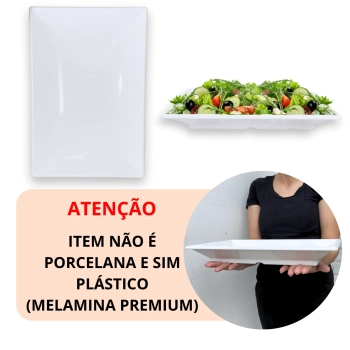 Travessa Retangular 40,5 Cm para Buffet Profissional Melamina Premium Prato Bandeja Branca Restaurante