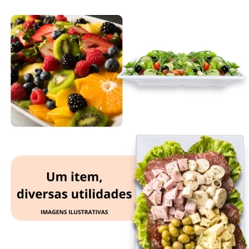 Travessa Retangular 40,5 Cm para Buffet Profissional Melamina Premium Prato Bandeja Branca Restaurante