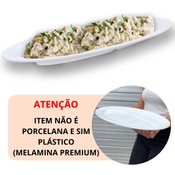 Travessa Prato Oval 60 Cm para Buffet Restaurante Cozinha Melamina Premium Profissional Branca Rasa