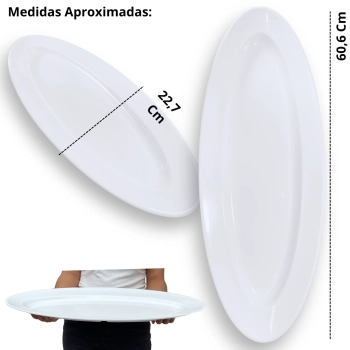 Travessa Prato Oval 60 Cm para Buffet Restaurante Cozinha Melamina Premium Profissional Branca Rasa