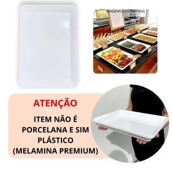 Travessa Prato 40 Cm Retangular para Buffet Restaurante Cozinha Melamina Premium Profissional Branca