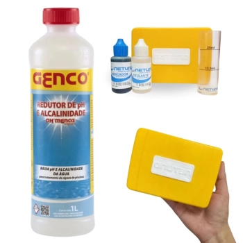 Kit Redutor de Ph e Alcalinidade + Estojo para Medir Alcalinidade da gua da Piscina