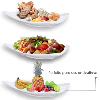 Kit 5 Travessas Salada Fruteira para Buffets Profissional 37,3 Cm Branca em Melamina Premium